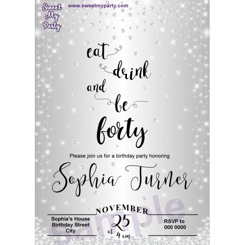 50th Sparkly diamonds Birthday Invitation,50th Diamonds shower silver Birthday Invitation,(13ab)